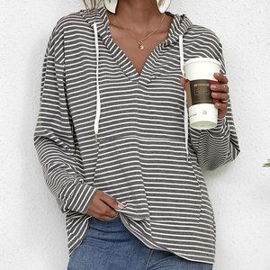 Gray Striped Hooded Shirt